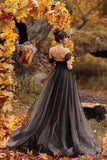 A-line Off Shoulder Simple Black Forest Wedding Dresses WD690-Pgmdress