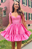 A-line Pink Ruffle Cute Sweetheart Homecoming Dresses  PD491-Pgmdress