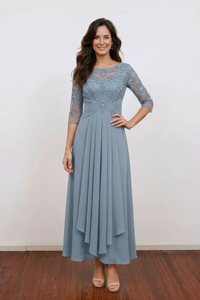 A-line Pleated Chiffon Lace Dusty Blue Mother Of The Bride Dress-Pgmdress