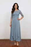 A-line Pleated Chiffon Lace Dusty Blue Mother Of The Bride Dress-Pgmdress