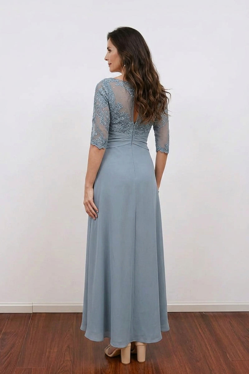 A-line Pleated Chiffon Lace Dusty Blue Mother Of The Bride Dress-Pgmdress