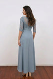A-line Pleated Chiffon Lace Dusty Blue Mother Of The Bride Dress-Pgmdress