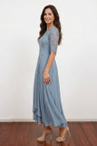 A-line Pleated Chiffon Lace Dusty Blue Mother Of The Bride Dress-Pgmdress