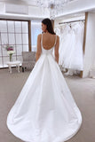 A-line Round Neck Sleeveless White Satin Wedding Dress Bridal Gown-Pgmdress