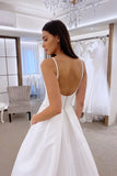 A-line Round Neck Sleeveless White Satin Wedding Dress Bridal Gown-Pgmdress