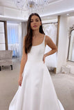 A-line Round Neck Sleeveless White Satin Wedding Dress Bridal Gown-Pgmdress