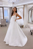 A-line Round Neck Sleeveless White Satin Wedding Dress Bridal Gown-Pgmdress