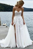 A-line Spaghetti Straps Sleeveless Lace Beach Wedding Dress WD784-Pgmdress