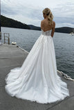 A-line Spaghetti Straps Sleeveless Lace Beach Wedding Dress WD784-Pgmdress