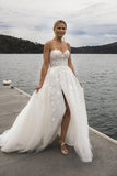 A-line Spaghetti Straps Sleeveless Lace Beach Wedding Dress WD784-Pgmdress