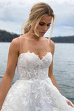 A-line Spaghetti Straps Sleeveless Lace Beach Wedding Dress WD784-Pgmdress