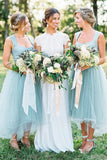 A-line Square High Low Tulle Beaded Simple Bridesmaid Dresses  BD111-Pgmdress