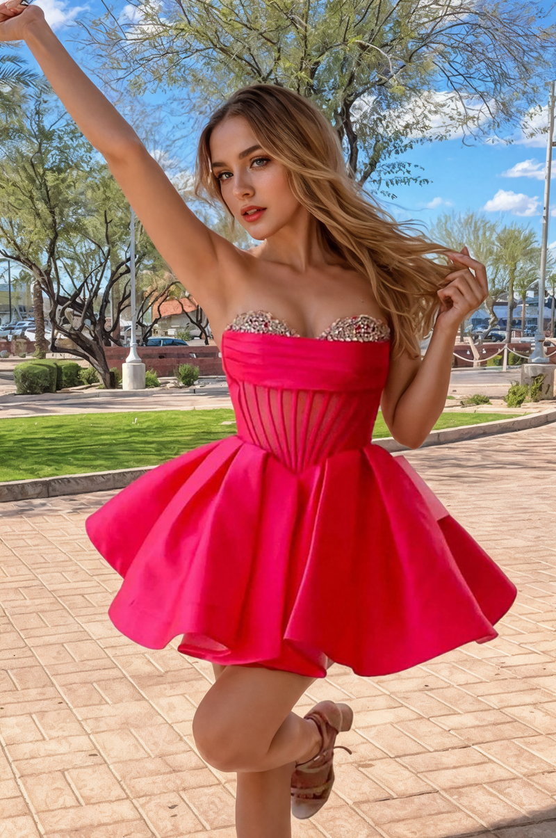 A-line Strapless Sheer Corset Bodice Lavender Homecoming Dress  PD539-Pgmdress