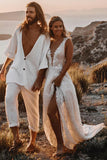A-line V-neck Backless Sequin Beach Wedding Dress Bridal Gown-Pgmdress