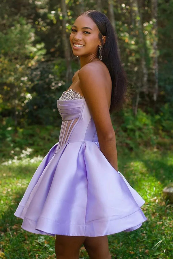 A-line Strapless Sheer Corset Bodice Hot Pink Homecoming Dress PD539-Pgmdress
