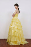 A Line Appliques Bodice Layers Yellow Prom Dress Party Dress-Pgmdress