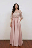 A Line Boat Neck Ruched Long Floral Blush Mother of the Bride Dress-Pgmdress