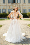 A Line Deep V-neck Bohemian Wedding Dress With Lace Appliques WD790