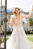 A Line Deep V-neck Bohemian Wedding Dress With Lace Appliques WD790-Pgmdress