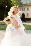 A Line Deep V-neck Bohemian Wedding Dress With Lace Appliques WD790-Pgmdress