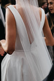 A Line Deep V Neck Open Back White Long Wedding Dresses Bridal Gown WD641-Pgmdress