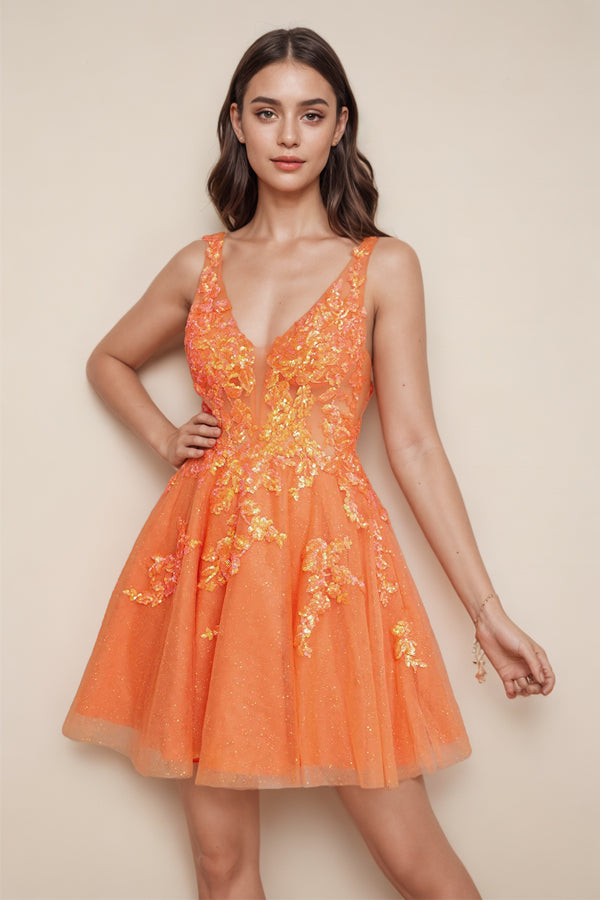 A Line Glitter Orange Homecoming Dress Party Dress with Sequins-Pgmdress