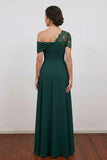 A Line Long Appliqued Dark Green Mother of the Bride Dress with Slit-Pgmdress