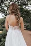 A Line Off the Shoulder Tulle Long Sleeves Fairy Wedding Dress-Pgmdress