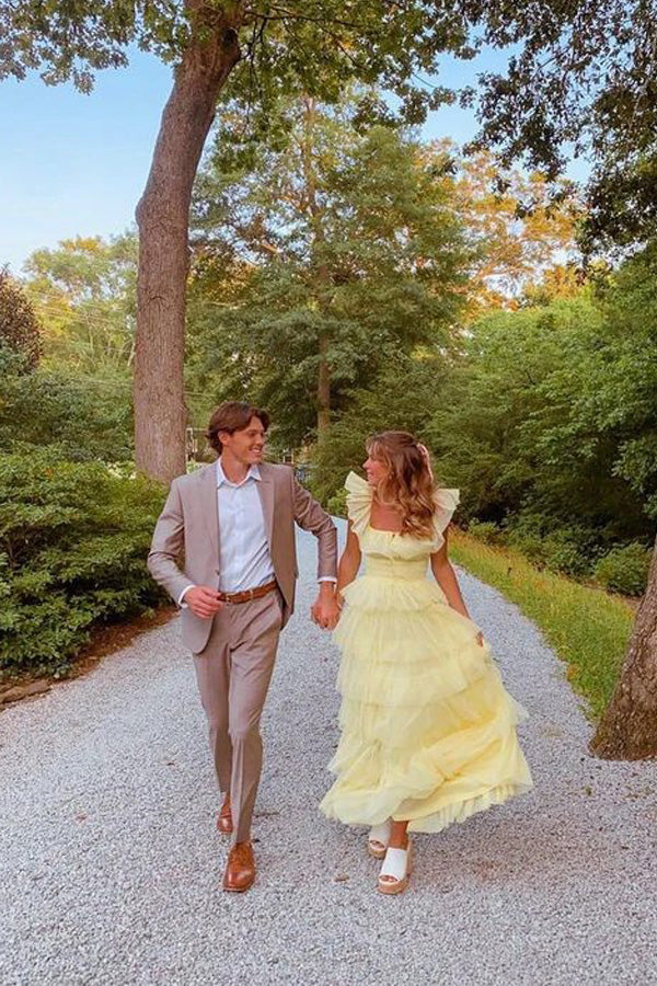 A Line Princess Tulle Layered Yellow Long Prom Dress PSK598-Pgmdress