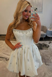 A Line Satin Short Cute Yellow Homecoming Dress Party Dress with Beading-Pgmdress