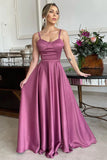 A Line Spaghetti Straps Sweetheart Ruched Long Bridesmaid Dress BD110-Pgmdress