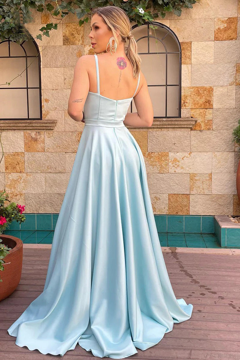 A Line Spaghetti Straps Sweetheart Ruched Long Bridesmaid Dress BD110-Pgmdress