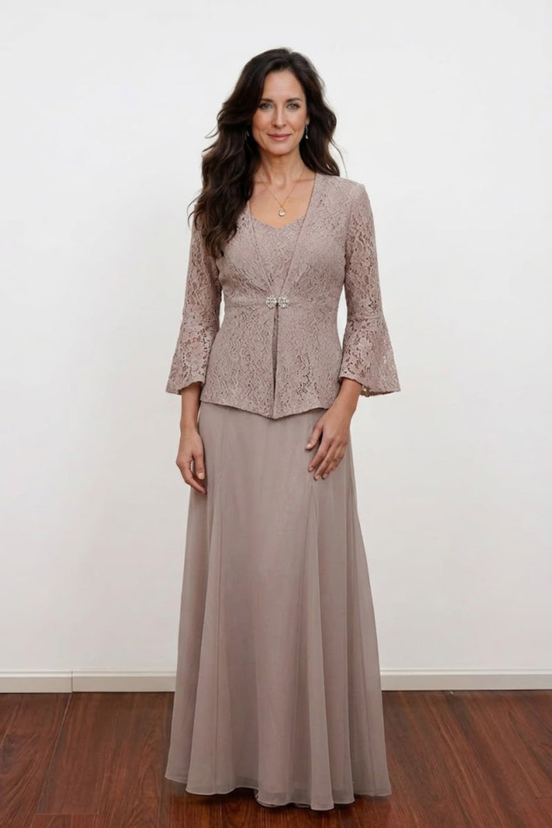 A Line V-Neck Champagne Mother of the Bride Dress with Jacket-Pgmdress