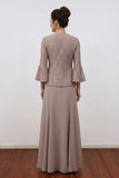 A Line V-Neck Champagne Mother of the Bride Dress with Jacket-Pgmdress