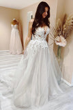 A Line V-neck Tulle Lace Appliques Beach Wedding Dresses Bridal Gown WD669-Pgmdress