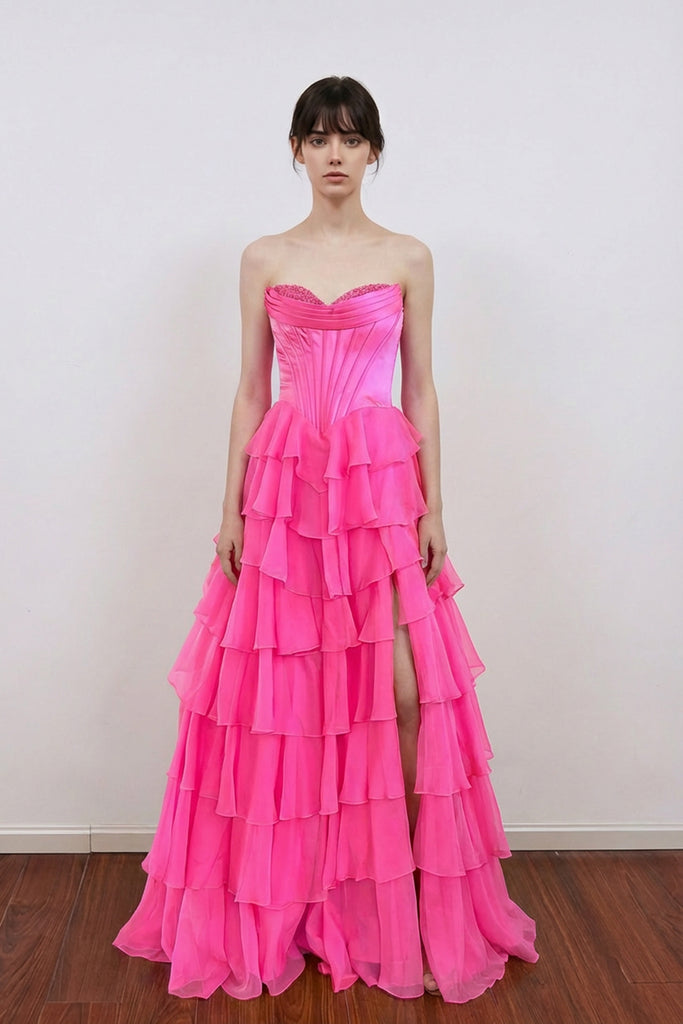 A Line Appliques Bodice Layers Yellow Prom Dress Party Dress