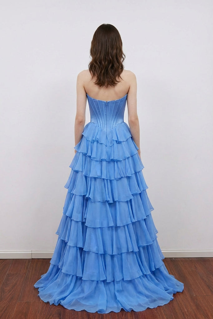 A Line Appliques Bodice Layers Yellow Prom Dress Party Dress