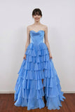 A Line Appliques Bodice Layers Yellow Prom Dress Party Dress
