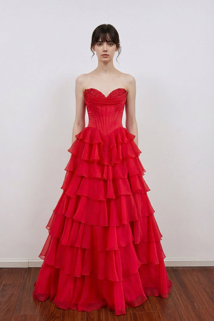 A Line Appliques Bodice Layers Yellow Prom Dress Party Dress