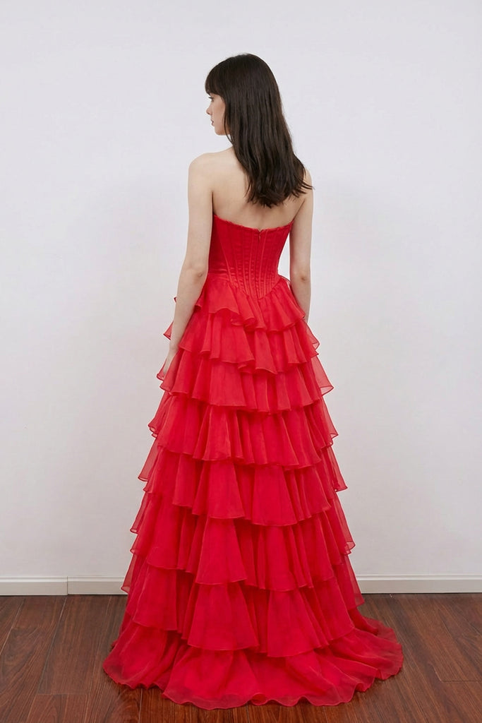 A Line Appliques Bodice Layers Yellow Prom Dress Party Dress