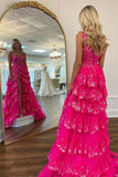 A Line Lace Tiered Stunning Prom Dress Evening Dress With Split PSK456-Pgmdress