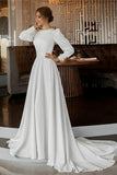 A Line Modest Long Sleeves Wedding Dress Vintage Bridal Gown WD793