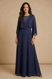 A Line Twilight Beaded Mother of Bride Dress with Shawl-Pgmdress