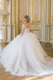  Ball Gown Elegant Cap Sleeves Lace Tulle Wedding Dress WD692-Pgmdress