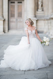 Ball Gown Elegant Cap Sleeves Lace Tulle Wedding Dress WD692