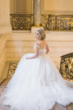  Ball Gown Elegant Cap Sleeves Lace Tulle Wedding Dress WD692-Pgmdress