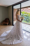 Ball Gown Lace White Wedding Dress With Detachable Long Sleeves  WD644
