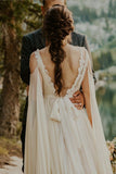 Beach Long Wedding Dress Backless With Floral Lace Boho Bridal Gown-Pgmdress