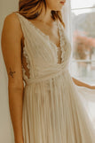 Beach Long Wedding Dress Backless With Floral Lace Boho Bridal Gown-Pgmdress