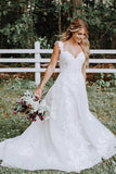 Beautiful A-line Lace Tulle V-neck Forest Wedding Dress WD687